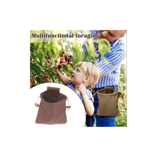 Gardening Tool Bag Drawstring Waist Bag Leather Waxed Canvas Foraging Pouch Portable Tool Belt Bag (ESG15285)