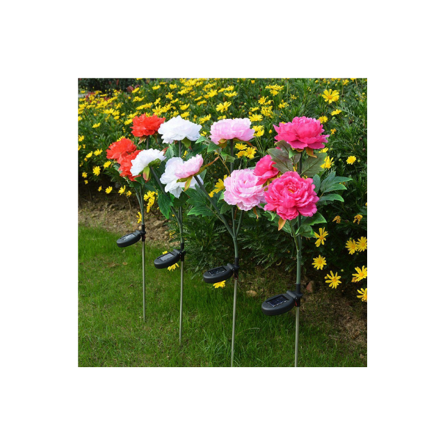 Rechargeable by Solar Energy, LED Roses with Leaves Flower Stake (ESG16581)